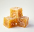 Cubes of crystallized sugar on a white background