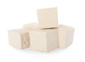 Cubes of delicious raw tofu on white background Royalty Free Stock Photo