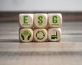 Cubes, dice or blocks with acronym ESG environment social governance