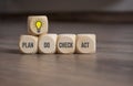 Cubes dice with lightbulb an pdca concept - plan do check act