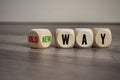 Cubes and dice with message old way and new way on wooden background Royalty Free Stock Photo