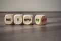 Cubes and dice showing the words Make it Happen