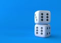 Cubes dice two white dices on blue background Royalty Free Stock Photo