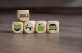 Cubes dice with your goals, health care, fitness training, nutrition and sleep Royalty Free Stock Photo