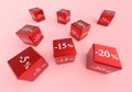Cubes with different discounts for sale. Figures with percentages