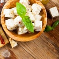 Cubes of feta cheese with olives Royalty Free Stock Photo