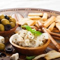 Cubes of feta cheese with olives Royalty Free Stock Photo