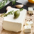 Cubes of feta cheese and spices on board Royalty Free Stock Photo