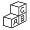 Cubes with first letters of alphabet line icon, kid toys concept, ABC cubes sign on white background, letter block toy