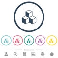 Cubes flat color icons in round outlines Royalty Free Stock Photo