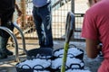 Cubes full of crushed ice in fishing port