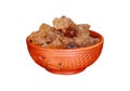 Cubes of organic palm tree rock sugar in a bowl isolated on a white background, Clipping path included