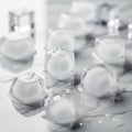 The cubes are partially melting, creating small water puddles Royalty Free Stock Photo