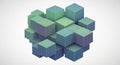 The cubes are primarily green and blue with smooth surfaces and defined edges Royalty Free Stock Photo