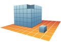 Cubes Puzzle Box stacks on grid floor Royalty Free Stock Photo