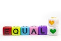 Cubes in rainbow colors with the word Equal isolated on white background, colorful colors lgbt or gender concept