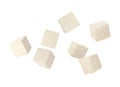 Cubes of raw tofu falling on white background Royalty Free Stock Photo