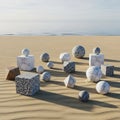 Cubes, spheres, and dodecahedrons, displaying different textures Royalty Free Stock Photo