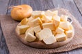 Cubes turnips on a chopping board Royalty Free Stock Photo