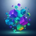 Cubes vary in size floating dynamically against a dark gradient backgroun Royalty Free Stock Photo