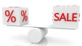 Cubes in white with Percent and Sale concept on swing Royalty Free Stock Photo