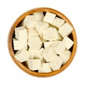 Cubes of white tofu, diced bean curd made of soy milk, in a bowl Royalty Free Stock Photo