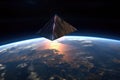 cubesat with solar sail deployed in earth orbit