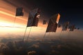 cubesats with solar sails in a row Royalty Free Stock Photo