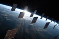cubesats with solar sails in a row Royalty Free Stock Photo