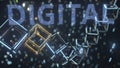 DIGITAL text and cubic chain and binary numbers. IT concept, 3D rendering Royalty Free Stock Photo