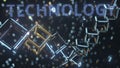 Technology text and cubic chain with binary numbers. Blockchain concept, 3D rendering Royalty Free Stock Photo
