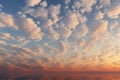 Cubic clouds panorama sunset sky in stunning orange hues