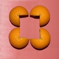 cubic cut in oranges stacked together. creative frame Royalty Free Stock Photo