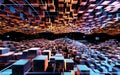 Cubic cyberpunk space, conceptual geometry background, 3d rendering