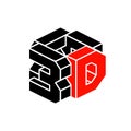 Cubic 3D logo word in black and red