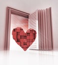 Cubic heart in doorway as open book