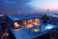 A cubic house with a rooftop infinity pool and cityscape views Royalty Free Stock Photo