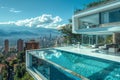 A cubic house with a rooftop infinity pool and cityscape views Royalty Free Stock Photo