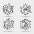 Cubic isometric abstract lines elements technical 3D background design vector illustration Royalty Free Stock Photo