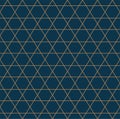 Art deco line art. Triangular grid pattern in gold and blue color. Decorative seamless background.