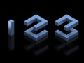 Cubical 3d font numbers 1 2 3