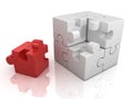 Cubical puzzle with one red piece - individuality, solving problem 3d concept