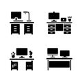 Cubicle Desk Solid Icons Set for Office Layout Royalty Free Stock Photo