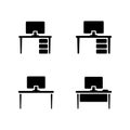 Cubicle Desk Solid Icons Set for Team Area Royalty Free Stock Photo