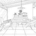 Cubism Futuristic Living Room Interior Outline