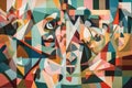 cubism-inspired artwork consisting of a number of geometric shapes in various shades