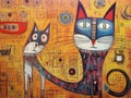 Cubism, painting of a couple of cats