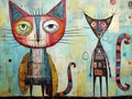 Cubism, painting of a couple of cats