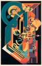 Cubist abstract interpretation of keys, screen print style. Generative AI