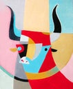 Cubist abstract painting of a colorful bull, modern style and abstract painting